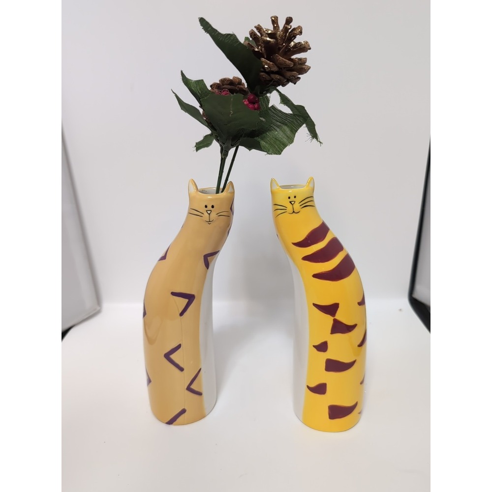 Bella Casa By Ganz Cats 2 Figurines Bud Vase Ceramic - Picture 9 of 9